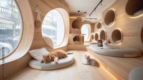 The animal room under the bed of human, New high technology of the animal room designed. Generative AI Illustration.
