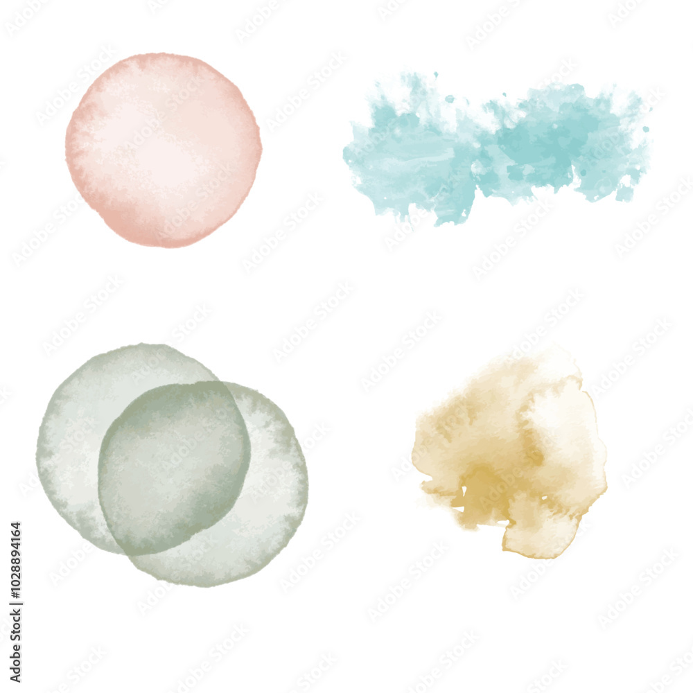 Set of abstract watercolor water splash on a white background. Vector watercolour texture in pastel color. Ink paint brush stain. Green splatter spot. Watercolor pastel splash Set of abstract watercolor water splash on a white background. Vector watercolour texture in pastel color. Ink paint brush stain. Green splatter spot. Watercolor pastel splash