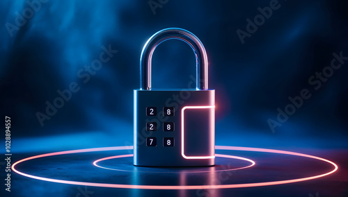 Wallpaper Mural Digital padlock for computing system on dark blue background, cyber security technology for fraud prevention and privacy data network protection concept. AI. Torontodigital.ca