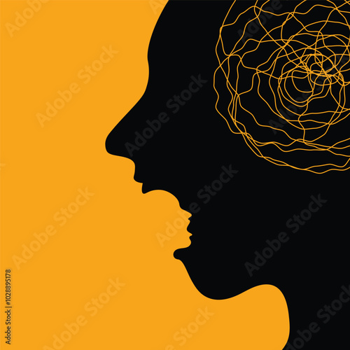 Illustration of Metaphor bipolar disorder, Double face, Split personality, Parkinson, Dual personality and Mental health