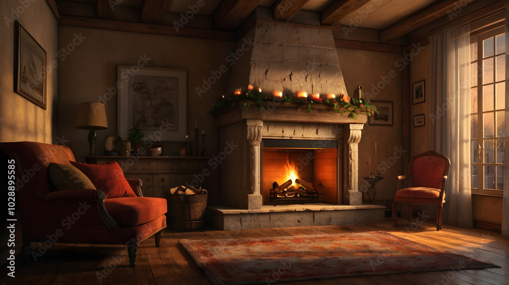 fireplace with christmas decorations, ai generated fireplace with christmas decorations, ai generated