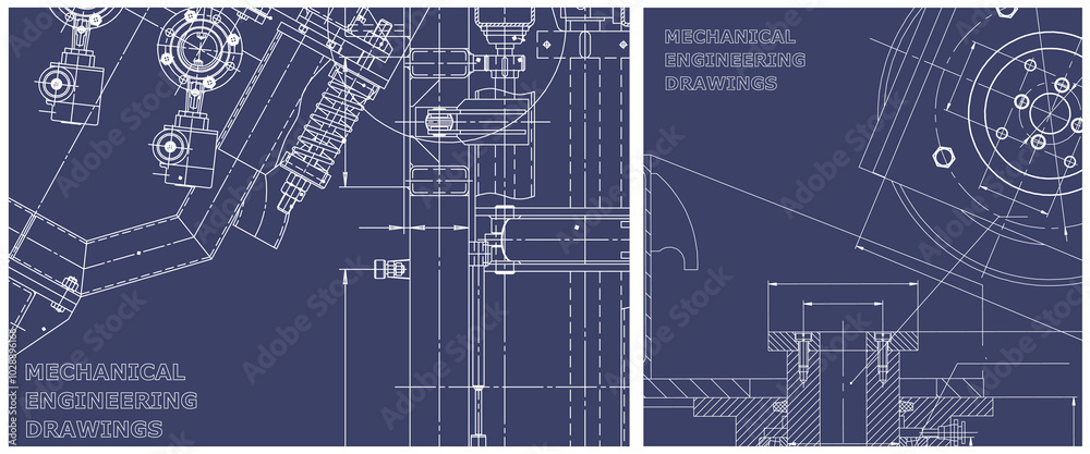 Obraz premium Blueprint illustration set. Engine line drawing