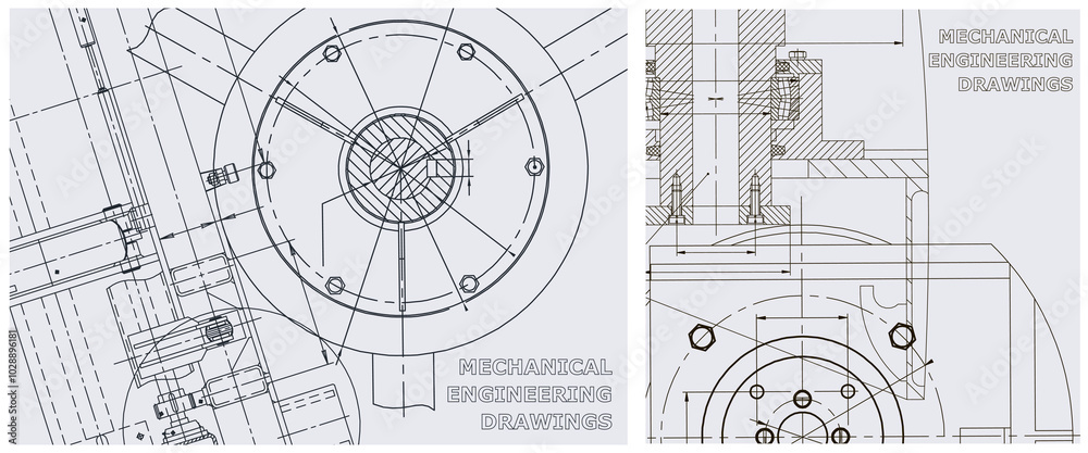 Blueprint illustration set. Engine line drawing Blueprint illustration set. Engine line drawing
