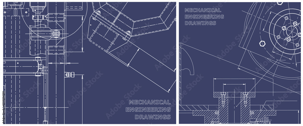 Obraz premium Blueprint illustration set. Engine line drawing