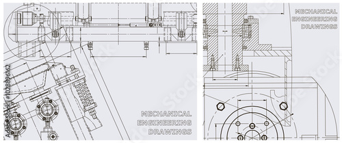 Blueprint illustration set. Engine line drawing