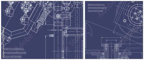 Blueprint illustration set. Engine line drawing