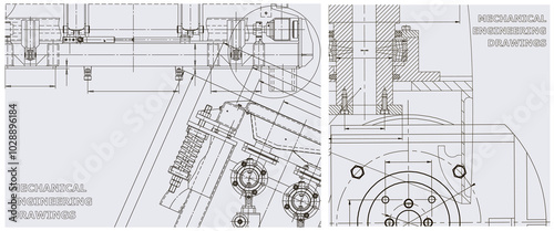 Blueprint illustration set. Engine line drawing