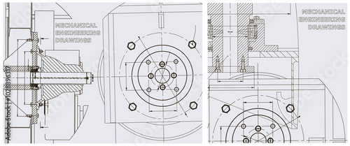 Blueprint illustration set. Engine line drawing