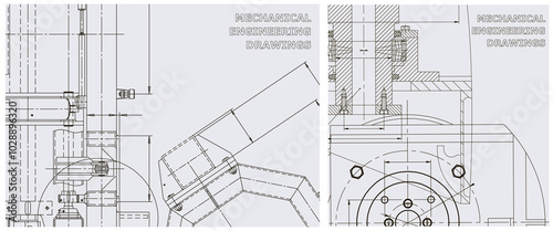 Blueprint illustration set. Engine line drawing