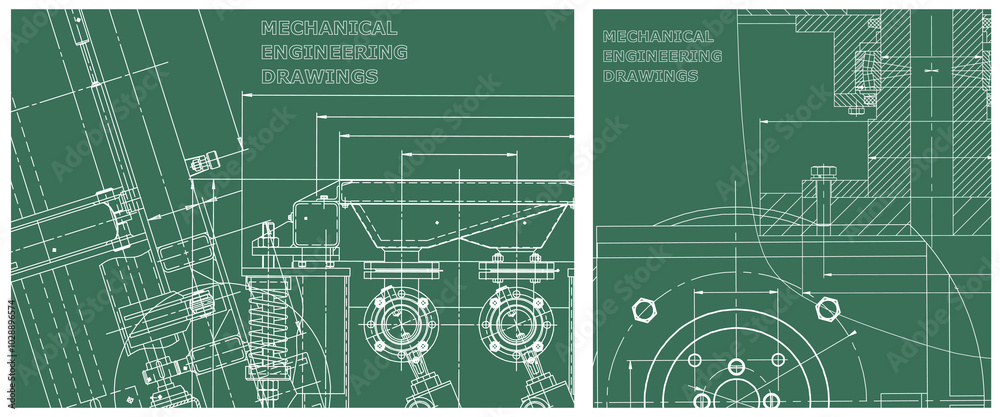 Obraz premium Blueprint illustration set. Engine line drawing