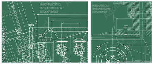 Blueprint illustration set. Engine line drawing