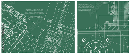 Blueprint illustration set. Engine line drawing