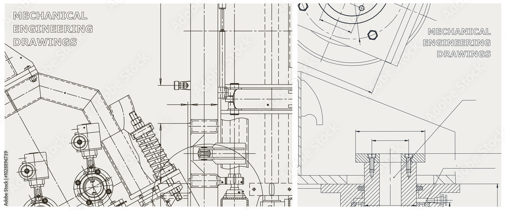 Blueprint illustration set. Engine line drawing Blueprint illustration set. Engine line drawing