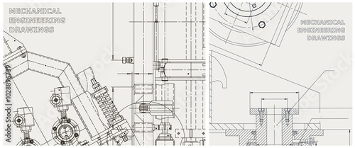 Blueprint illustration set. Engine line drawing
