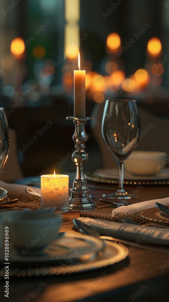 Candlestick on the dining table, 4K hyperrealistic photo Candlestick on the dining table, 4K hyperrealistic photo