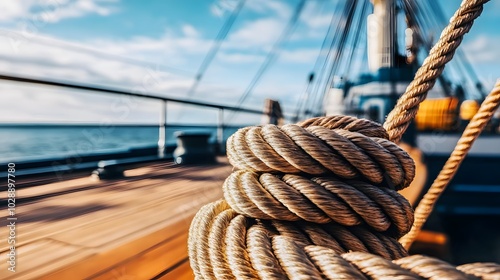 Complex web of interconnected ropes symbolizing intricate business relationships and antitrust challenges, with a focused foreground rope representing the effort to break monopolies. photo