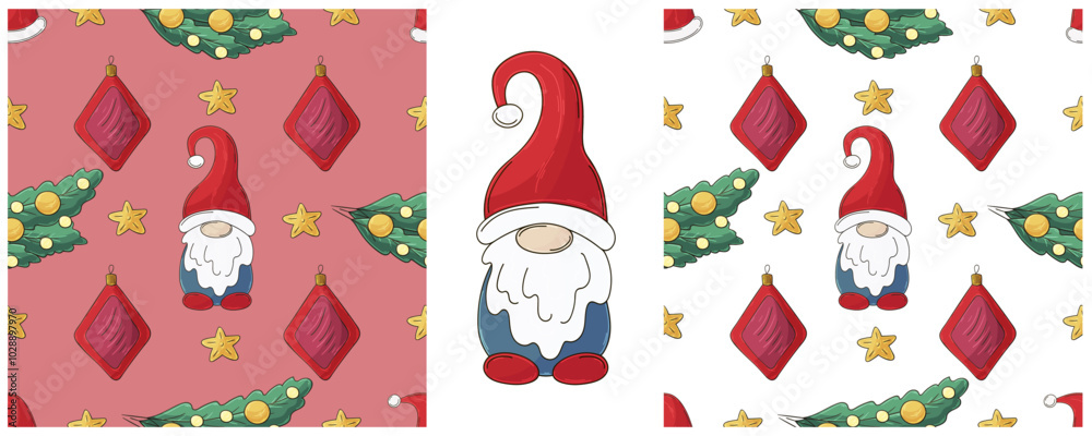 Fototapeta premium Christmas holidays. Set Seamless patterns in hand draw style