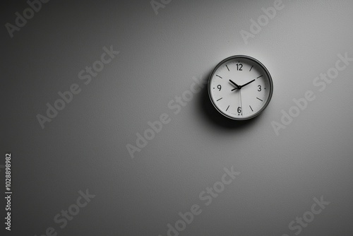 A Simple Analog Clock Hanging on a Gray Wall photo