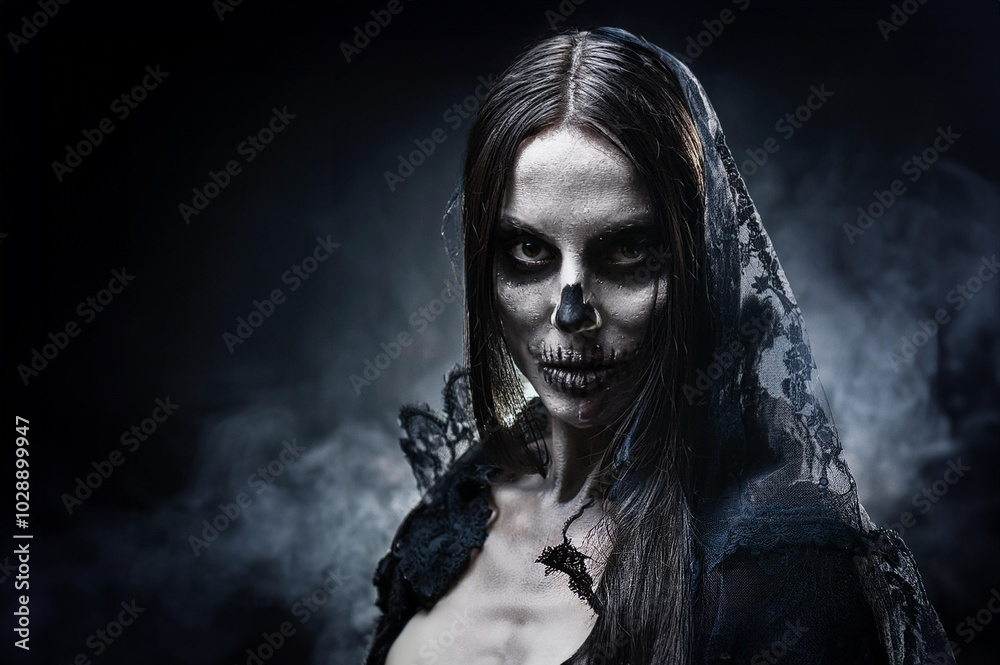 Frau fertig geschminkt für Halloween