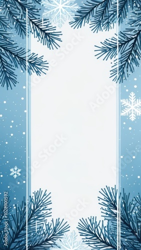 Elegant winter frame with paper-cut snowflakes and trees on a dark blue background, perfect for holiday and seasonal designs