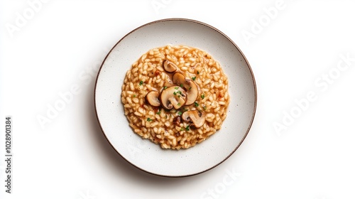 Hearty Mushroom Risotto in Ceramic Bowl