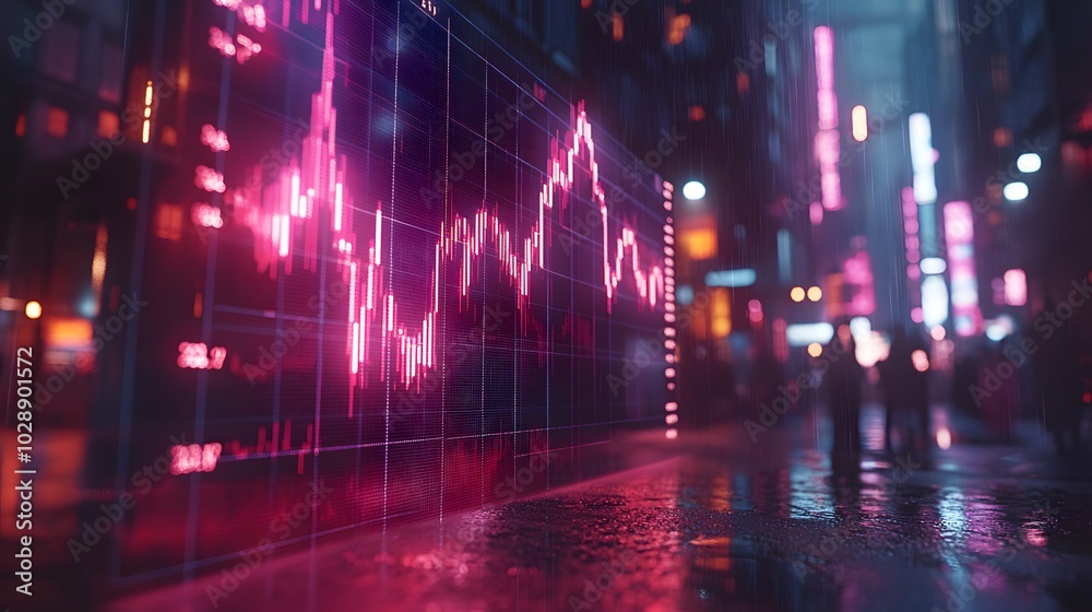 Hologram ROI stock chart in futuristic style, floating digital graphics showing financial returns Hologram ROI stock chart in futuristic style, floating digital graphics showing financial returns