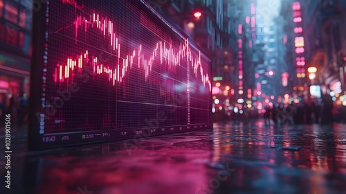 Stock return on investment highlighted by a glowing hologram chart, futuristic colors and financial growth