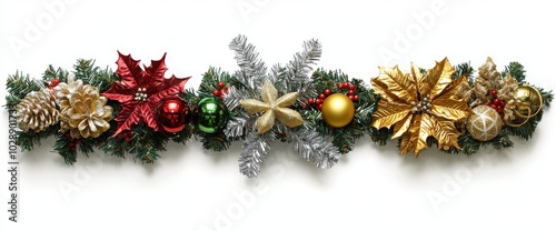 On transparent background, a wreath-like line set with shiny stars and colorful orbs (RGBA 3D Rendering) photo