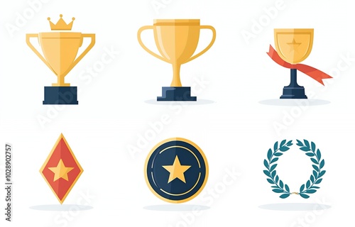 Set of award icons, including trophies, medals, and laurels.