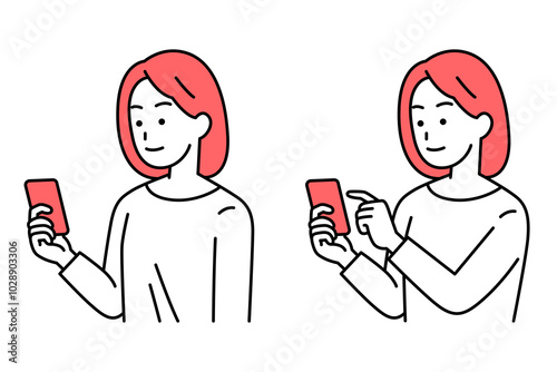 スマートフォンを持っているカジュアルな女性のセット（持つ/操作）