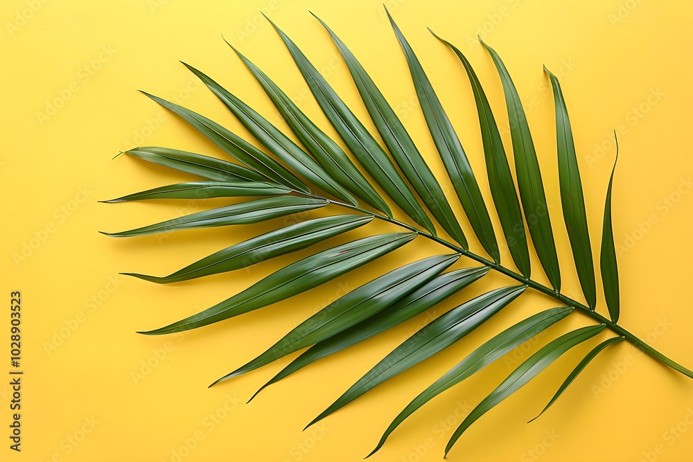 Fototapeta premium A close up of a palm leaf on a yellow background