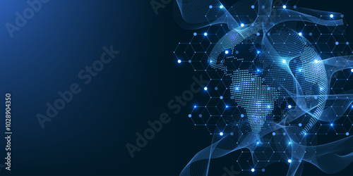 Global network connection concept. Big data visualization. Social network communication in the global computer networks. Internet technology. Business. Science. Vector illustration