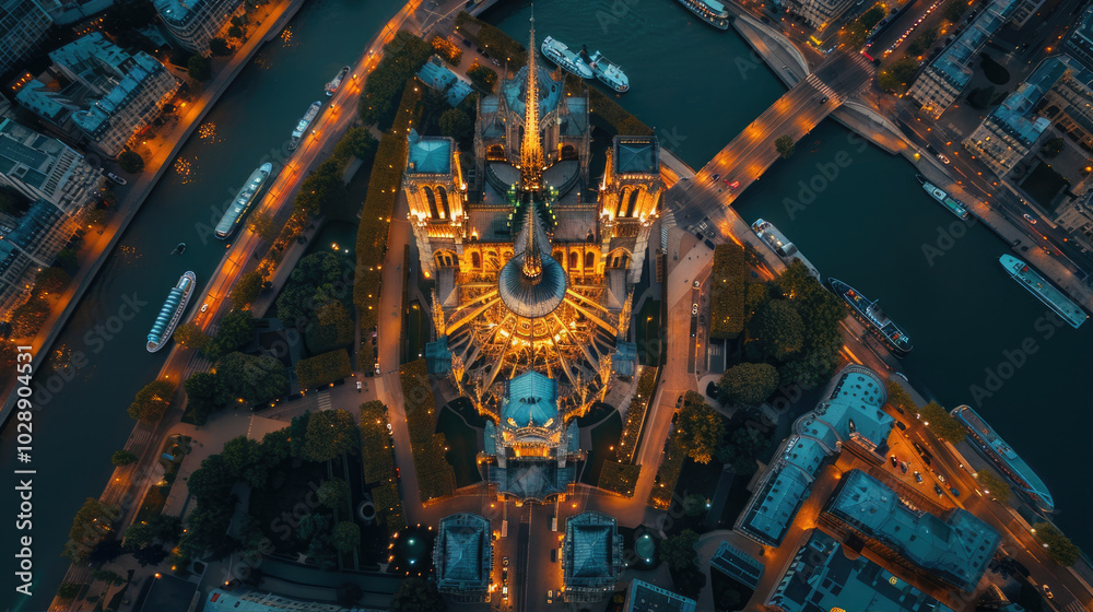 Aerial View of Notre-Dame Cathedral at Sunset Aerial View of Notre-Dame Cathedral at Sunset