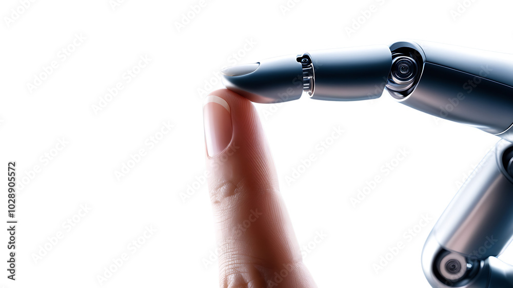 Human and Robotic Hand Reaching Toward Each Other on Transparent Background. Human and Robotic Hand Reaching Toward Each Other on Transparent Background.
