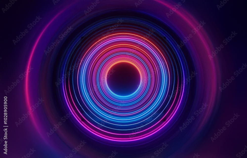 Abstract concentric circles in neon pink, blue, and orange on a dark background Abstract concentric circles in neon pink, blue, and orange on a dark background