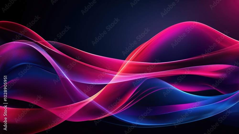 Colorful abstract waves in pink, blue, and magenta on a dark purple background. Gradient red and sky-blue tones flow across a high-resolution vector design, creating a vibrant and dynamic visual with Colorful abstract waves in pink, blue, and magenta on a dark purple background. Gradient red and sky-blue tones flow across a high-resolution vector design, creating a vibrant and dynamic visual with