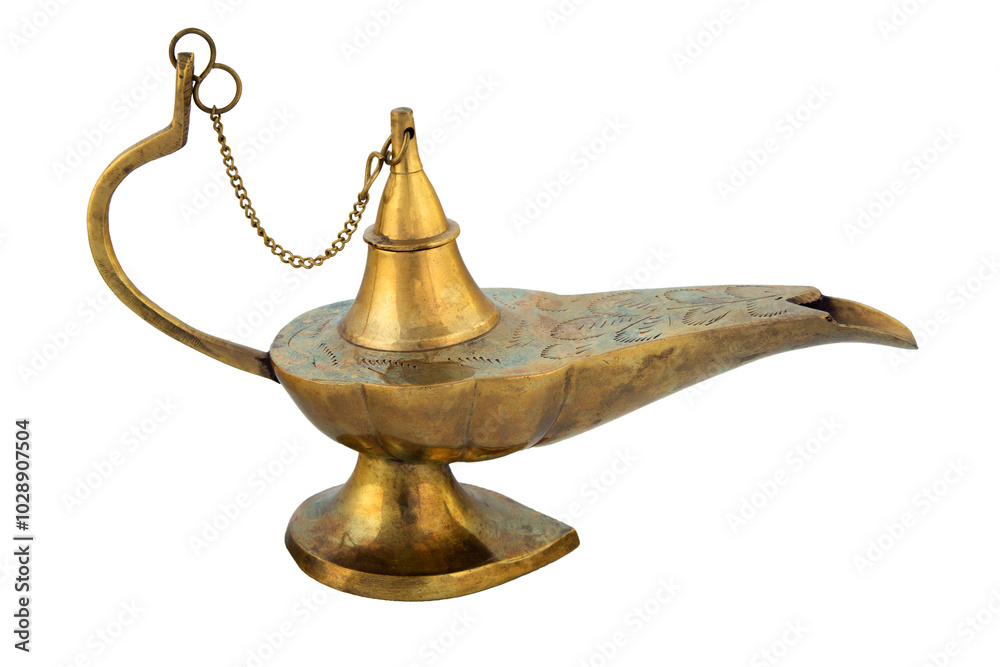 antique brass oil lamp on white background antique brass oil lamp on white background