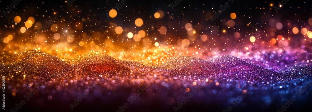 Background of gold and purple glitter confetti bokeh Background of gold and purple glitter confetti bokeh