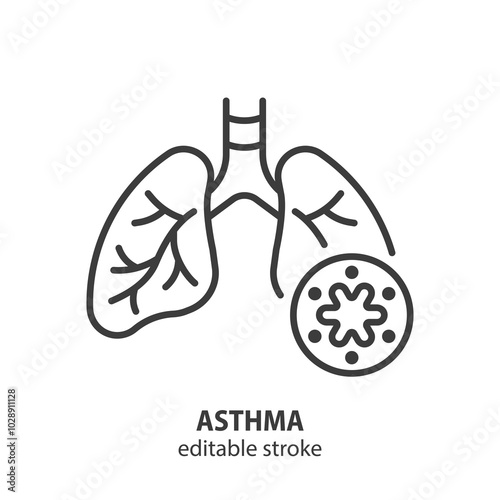Asthma line icon. Airways during an asthma attack. Bronchial edema symbol. Editable stroke. Vector illustration.