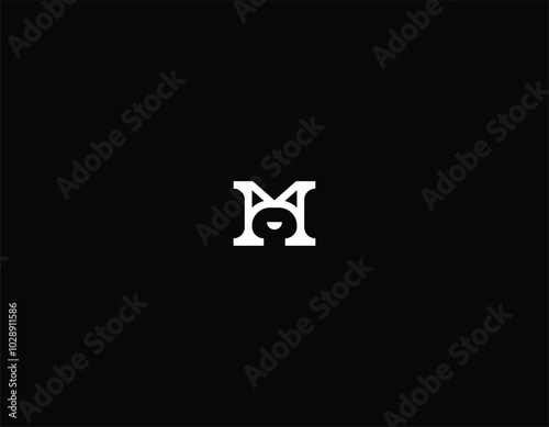 Minimal cat logo vector letter M illustrations with black background.