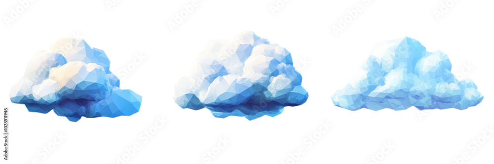 Polygonal cloud shapes blue and white isolated transparent background Polygonal cloud shapes blue and white isolated transparent background