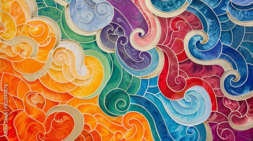 Vibrant Thai Pattern with Colorful Swirls