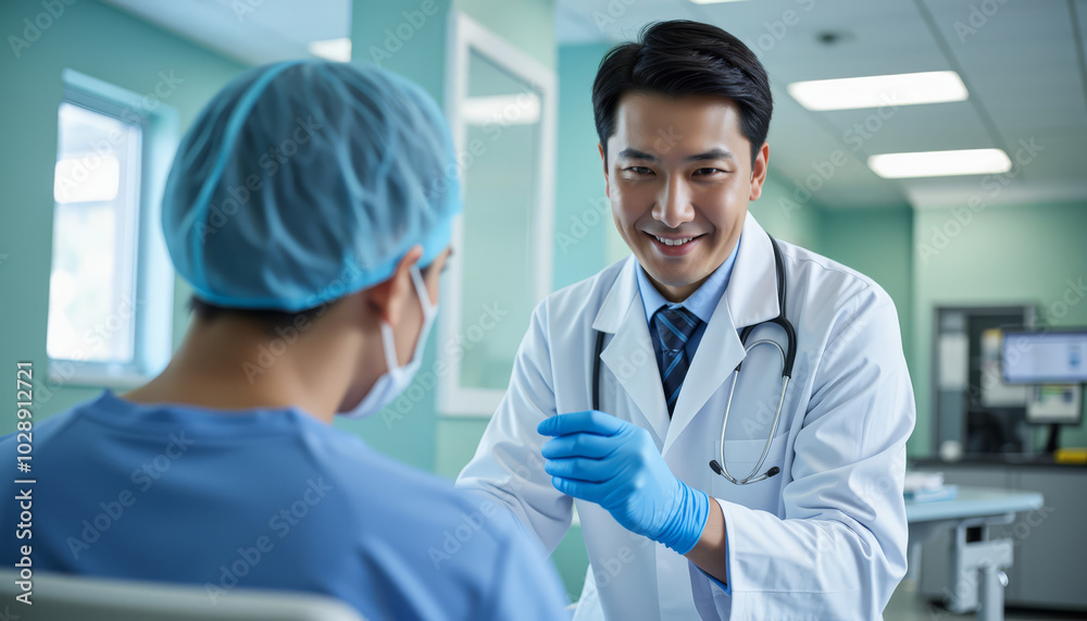 Doctor interacting with patient in medical office, focusing on care and professionalism. Doctor interacting with patient in medical office, focusing on care and professionalism.