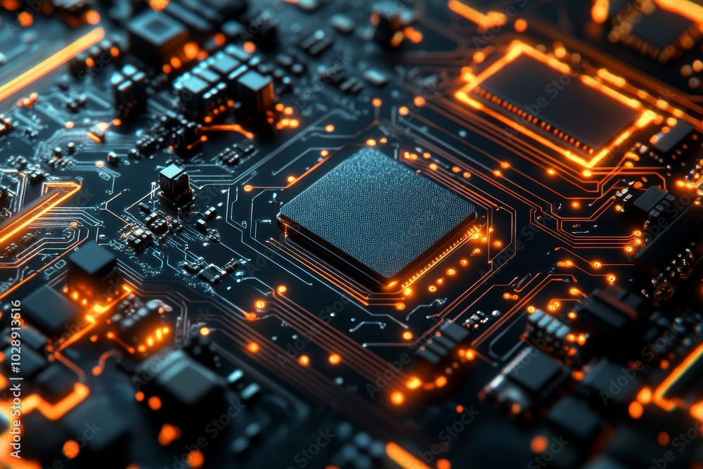 Logic board of a high-tech computer, high compute power through stock, GPU Logic board of a high-tech computer, high compute power through stock, GPU