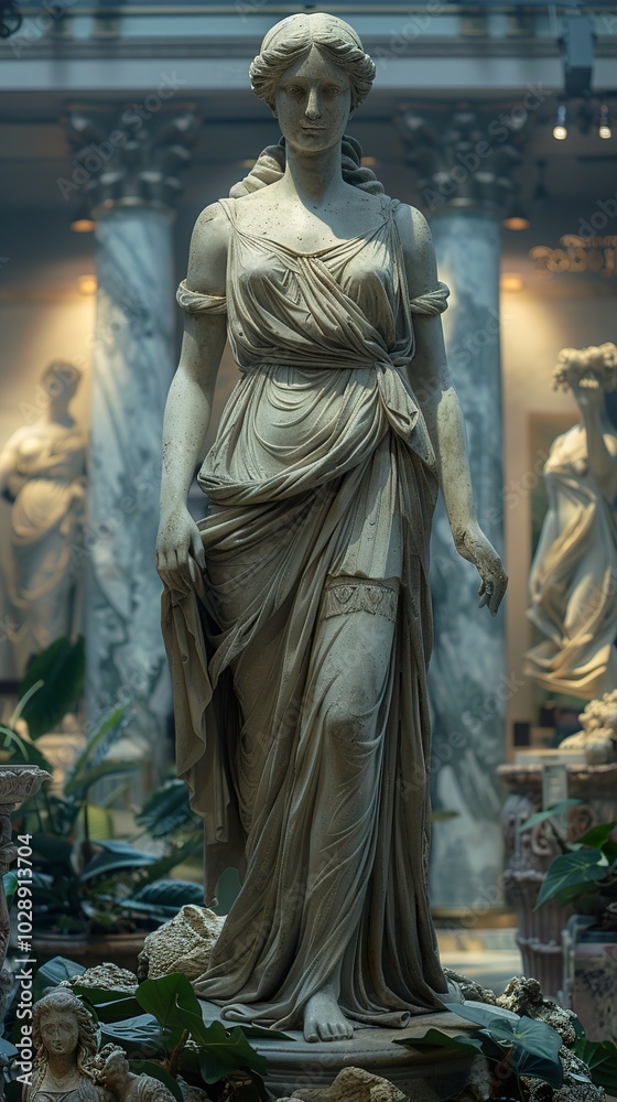 Marble Statue of a Classical Woman in a Museum Setting