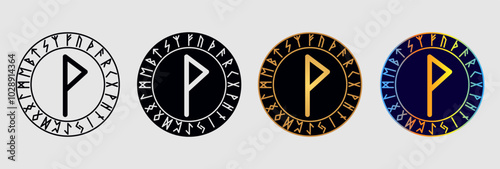 Scandinavian rune Wunjo in different design variations.
