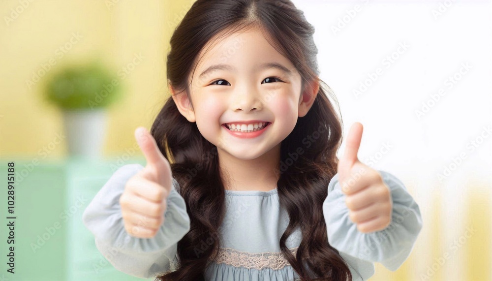 Adorable cheerful child with two thumbs up. Expression of pure joy on bright background. Adorable cheerful child with two thumbs up. Expression of pure joy on bright background.