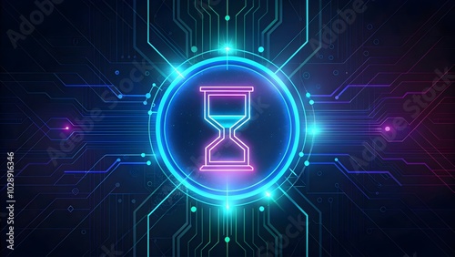 digital time concept with hourglass on abstract tech background