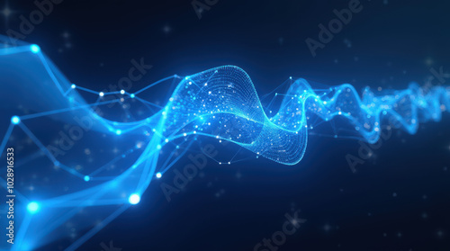 Futuristic Data Stream Visualization - High-Tech 3D Rendering of Digital Communication Waves and Networking in Blue Light