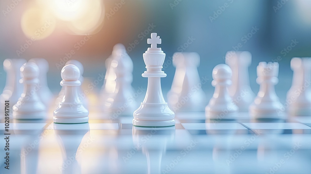 Illuminated Chess Board - A Close-Up of a Strategically Arranged Game with Soft Lighting Highlighting the Pieces and Reflecting on the Surface